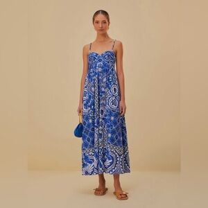 Farm Rio Blue Tile Dream Sleeveless Maxi Dress size Small NWOT